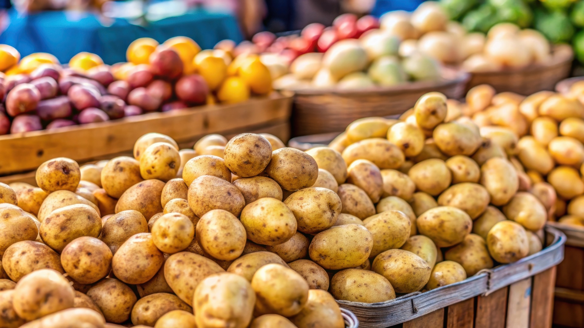 Frische Bio-Kartoffeln auf einem Bauernmarkt, Bauernmarkt, Bio, frisch, Kartoffeln, Landwirtschaft