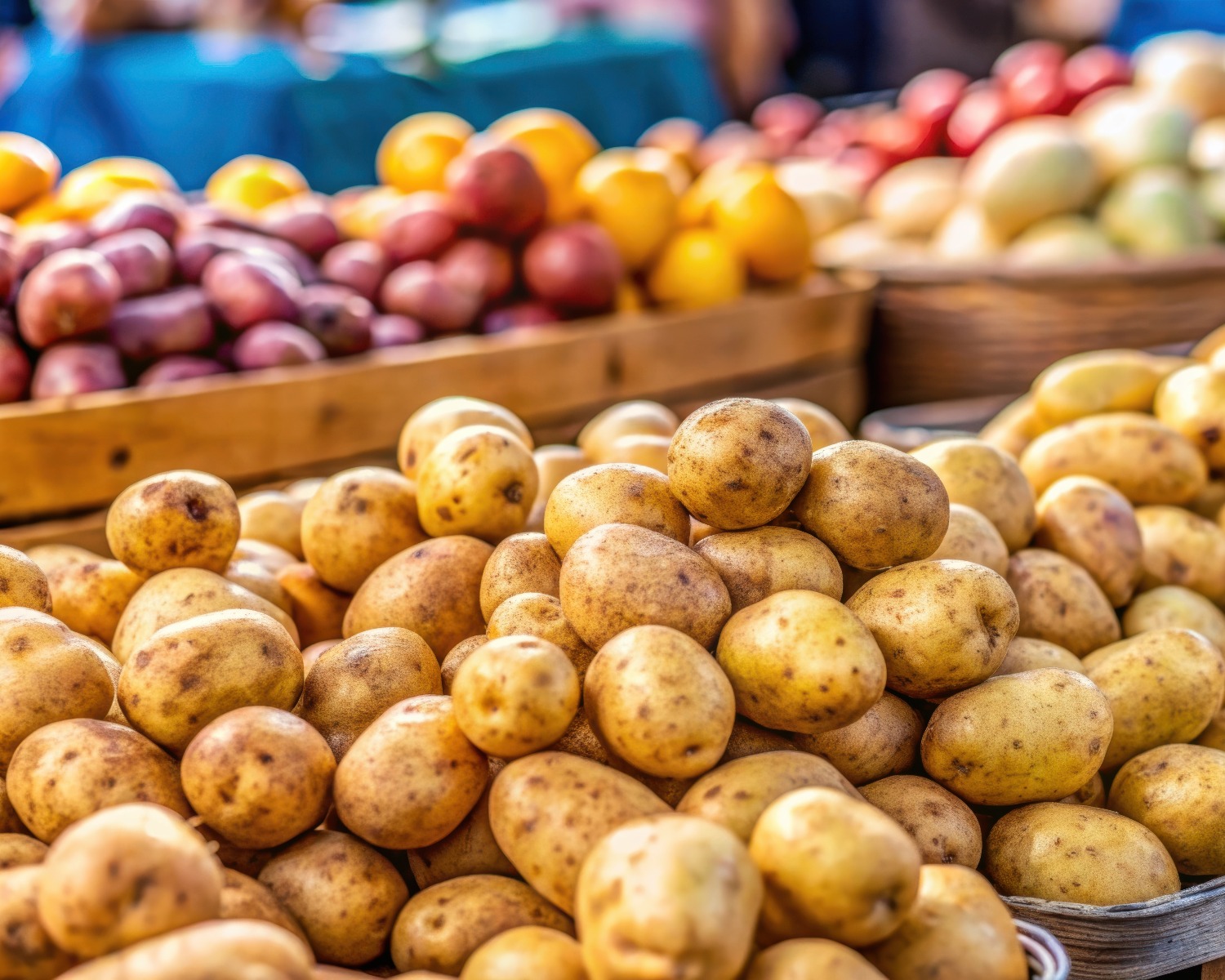 Frische Bio-Kartoffeln auf einem Bauernmarkt, Bauernmarkt, Bio, frisch, Kartoffeln, Landwirtschaft